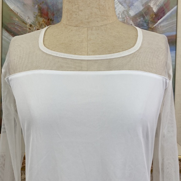 Gioano Sheer Mesh Contrast Pullover Style Knit Top - Picture 4 of 8
